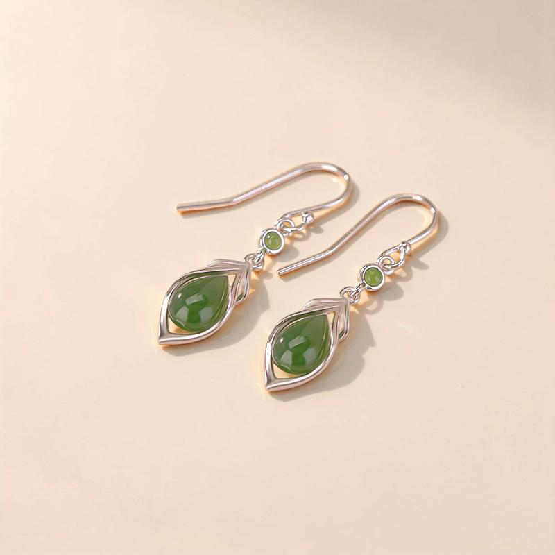 ATELIER-TIBET – Boucles d’Oreilles Pendantes Jade – Éveil Sacré, Argent