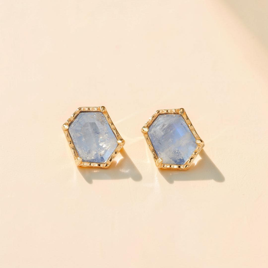 ATELIER-TIBET – Boucles d'Oreilles Pierre de Lune – Luna, Argent Plaqué Or