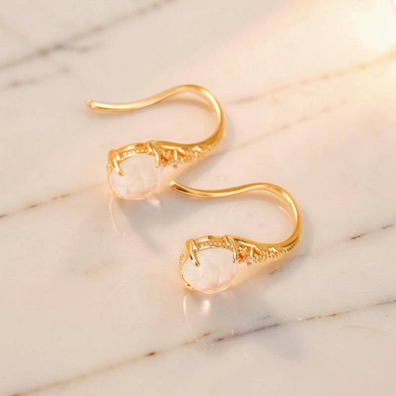 ATELIER-TIBET – Boucles d'Oreilles Quartz Rose – Éclat Floral, Argent Plaqué Or