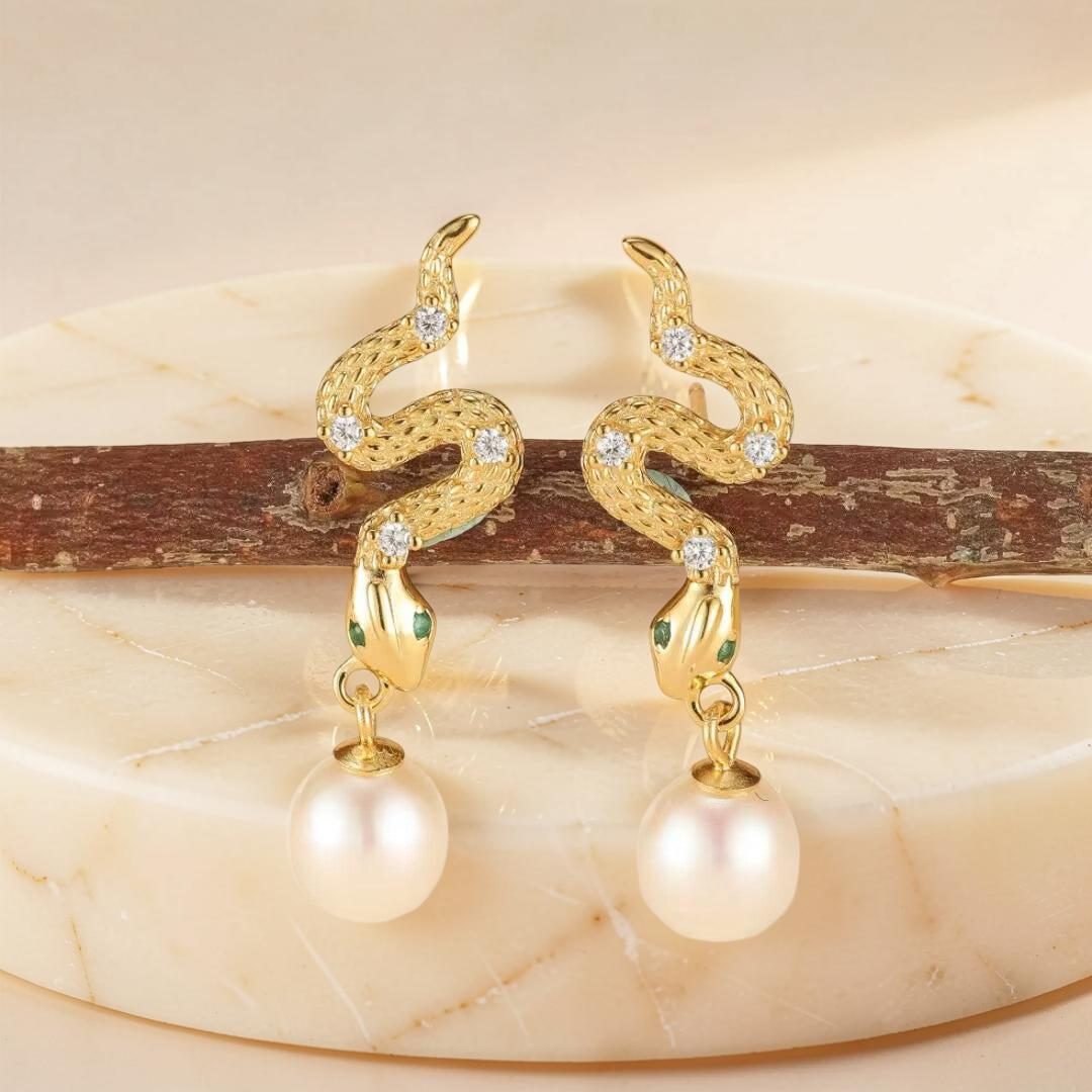 ATELIER-TIBET – Boucles d’Oreilles Serpent – Mystique Perlée, Argent 925