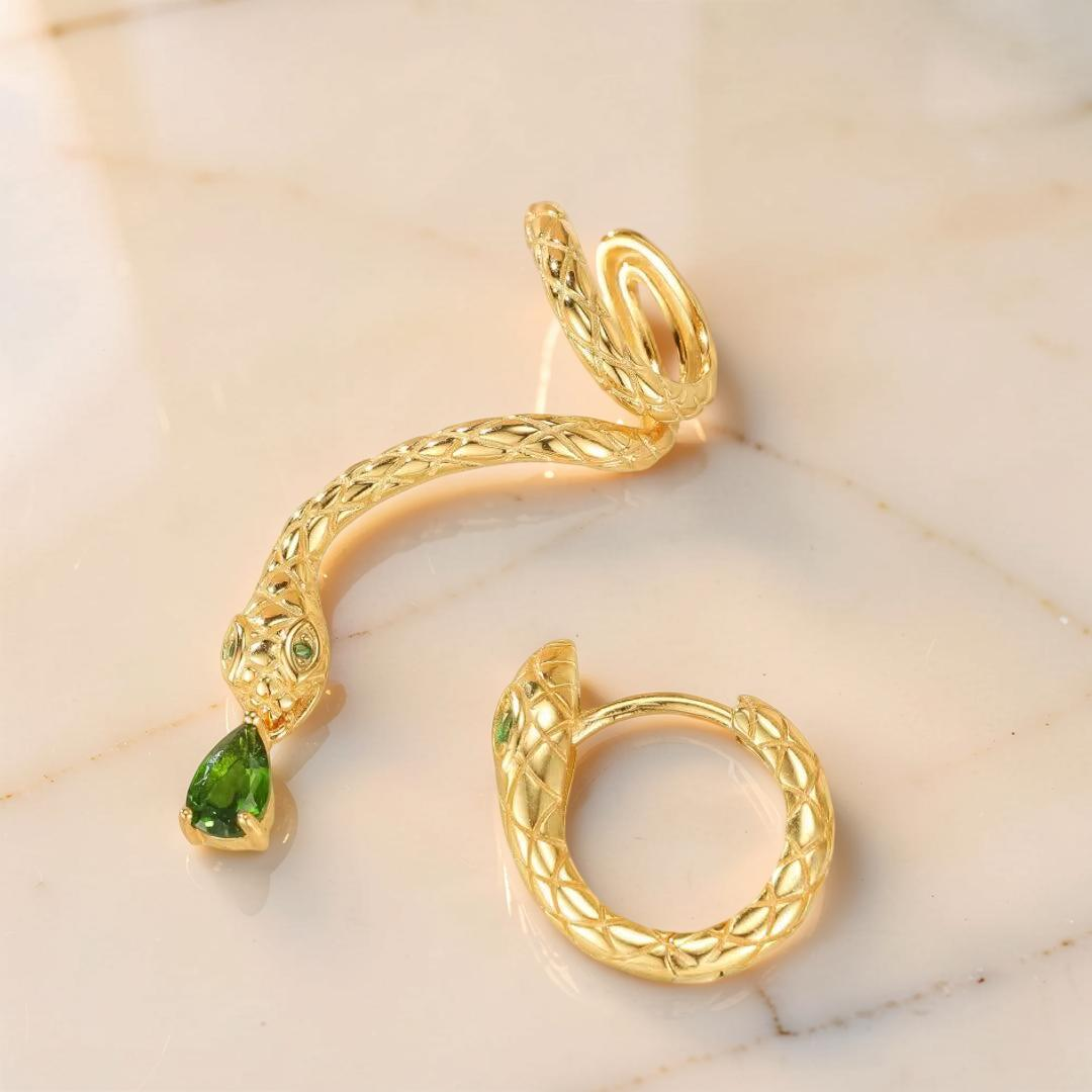 ATELIER-TIBET – Boucles d’Oreilles Serpent – Spirale de Sagesse, Argent Plaqué Or