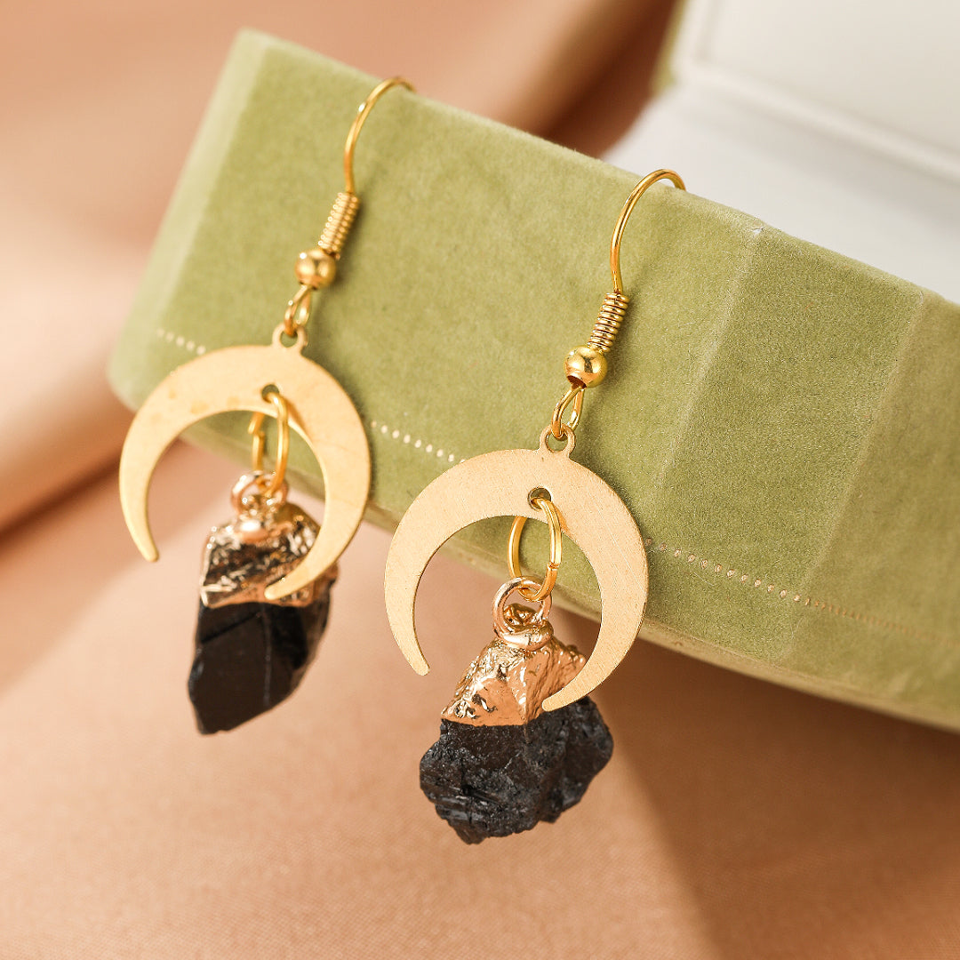 ATELIER-TIBET – Boucles d’Oreilles Tourmaline Noire – Lune Sombre