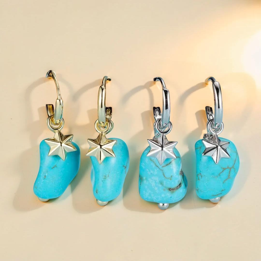 ATELIER-TIBET – Boucles d’Oreilles Turquoise – Larmes du Ciel, Argent