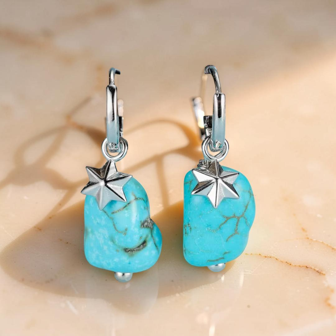 ATELIER-TIBET – Boucles d’Oreilles Turquoise – Larmes du Ciel, Argent