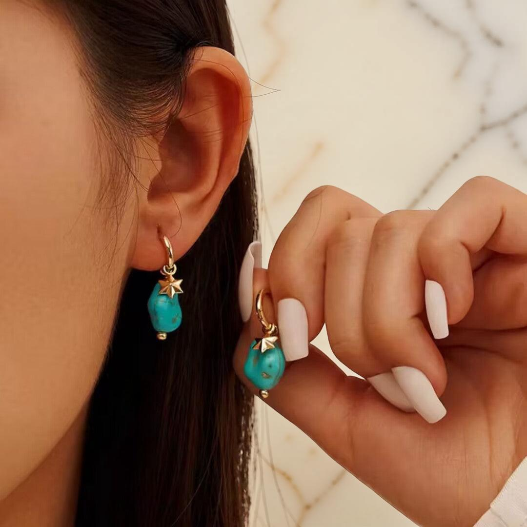 ATELIER-TIBET – Boucles d’Oreilles Turquoise – Larmes du Ciel, Argent