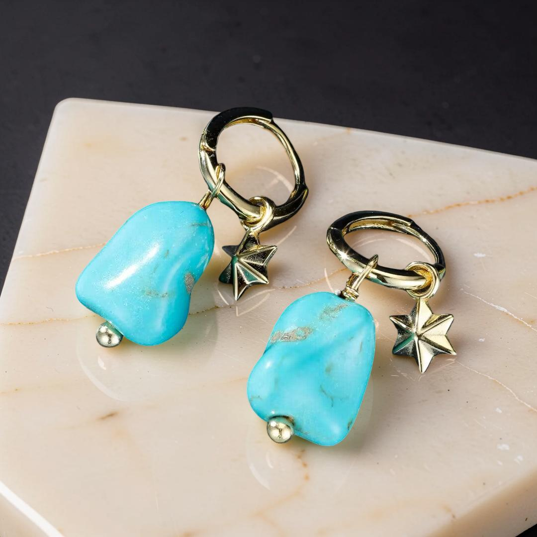 ATELIER-TIBET – Boucles d’Oreilles Turquoise – Larmes du Ciel, Argent
