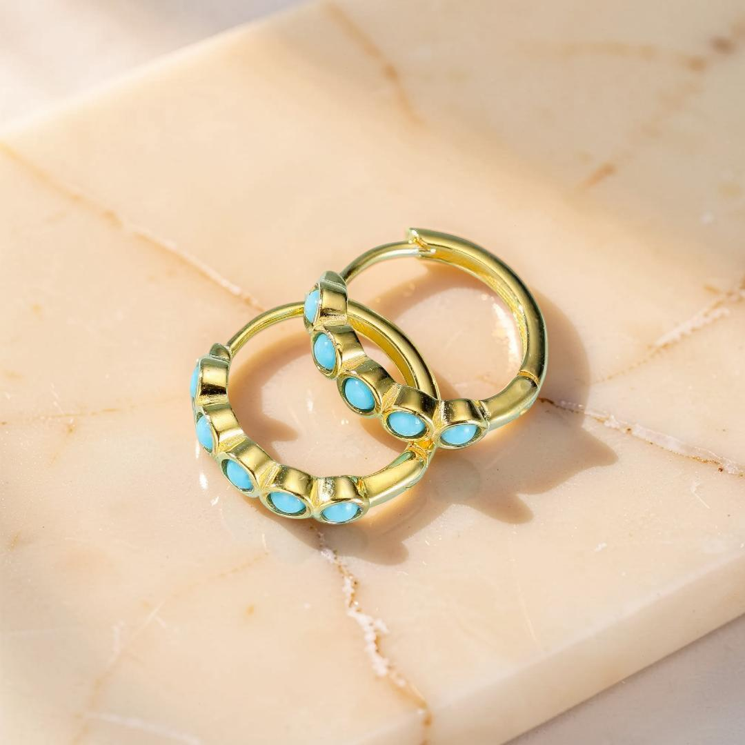 ATELIER-TIBET – Boucles d’Oreilles Turquoise – Rêve Bleu, Argent Plaqué Or