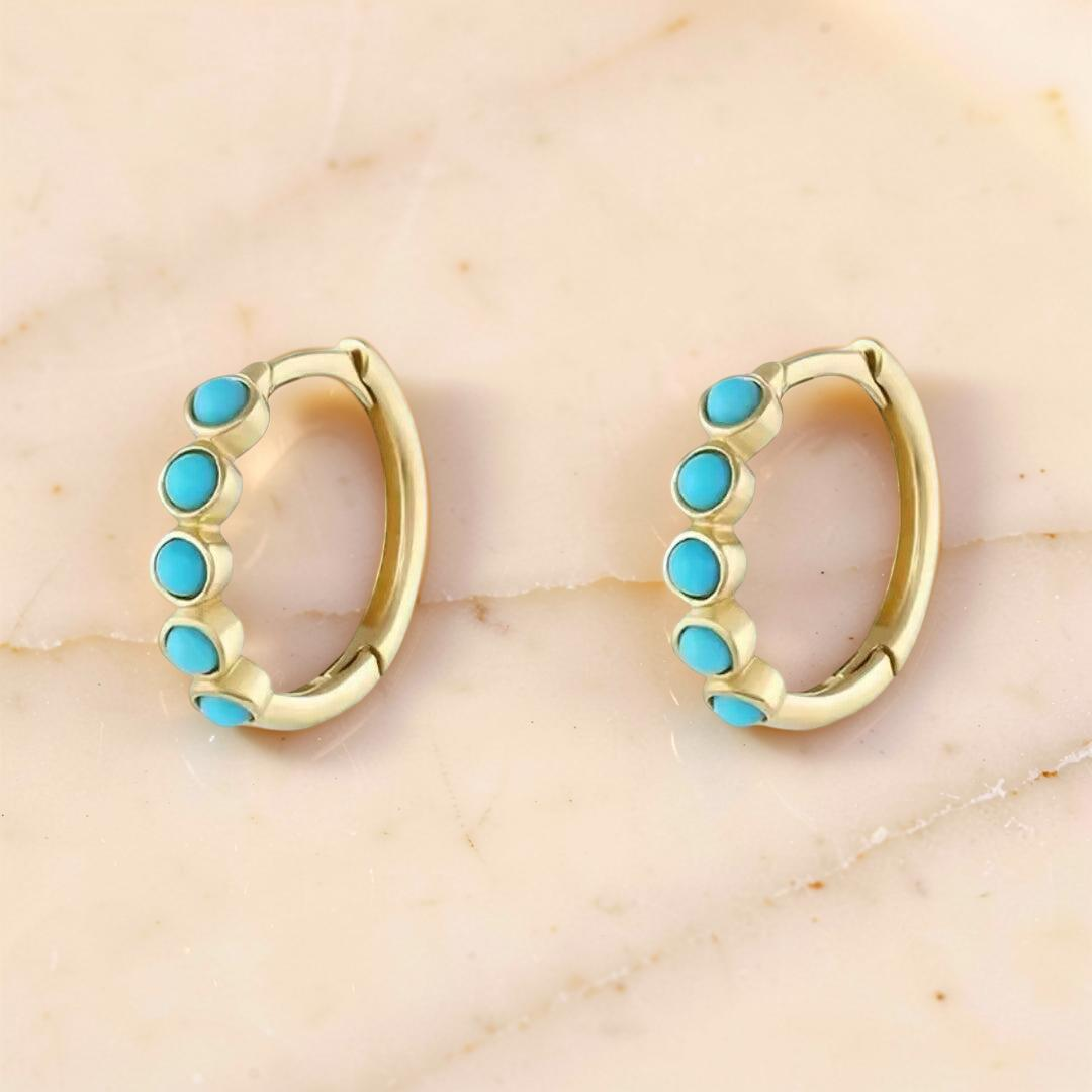 ATELIER-TIBET – Boucles d’Oreilles Turquoise – Rêve Bleu, Argent Plaqué Or