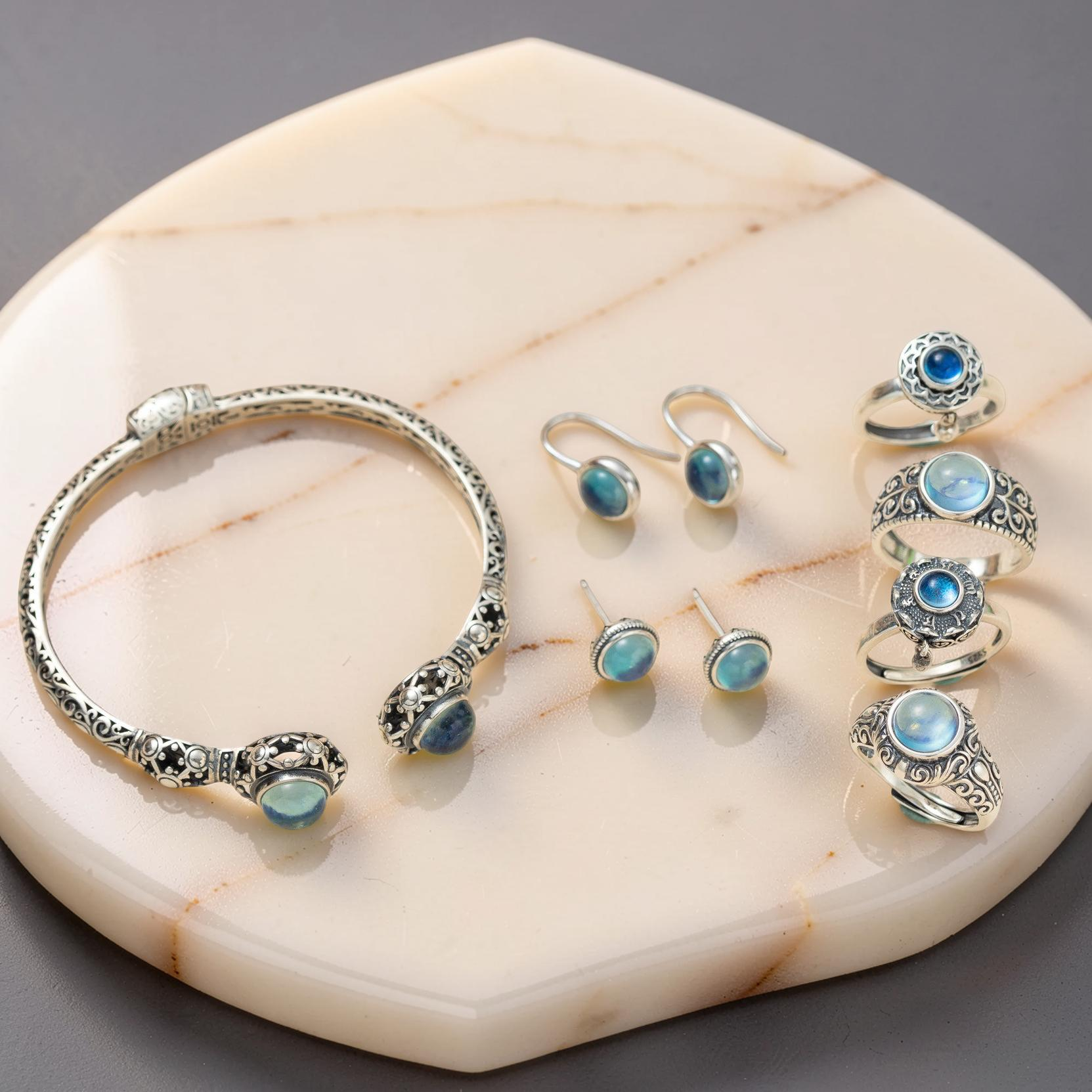 ATELIER-TIBET – Boucles d'Oreilles Aigue Marine – Azur Élégance, Argent