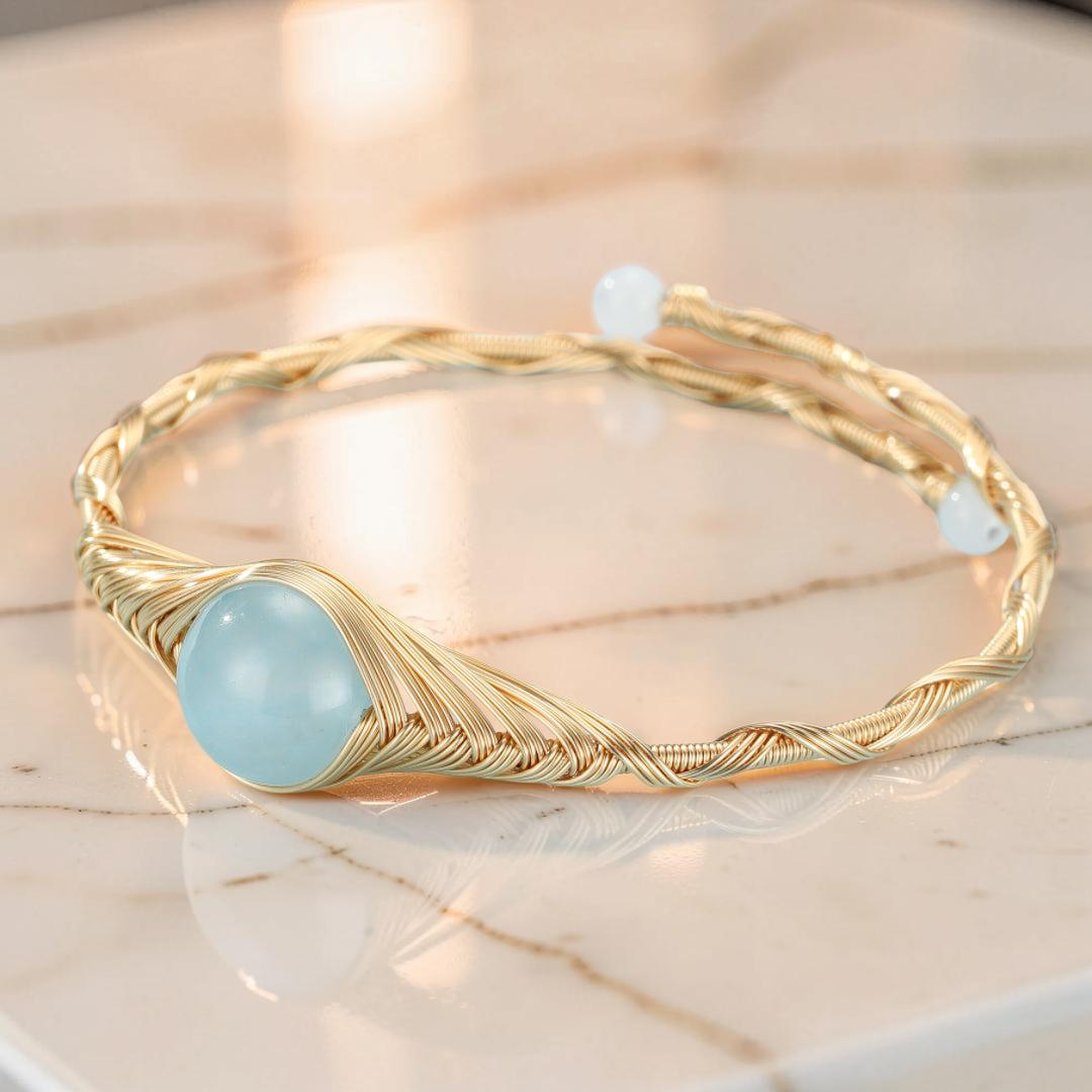 ATELIER-TIBET – Bracelet Aigue Marine – Vortex Doré