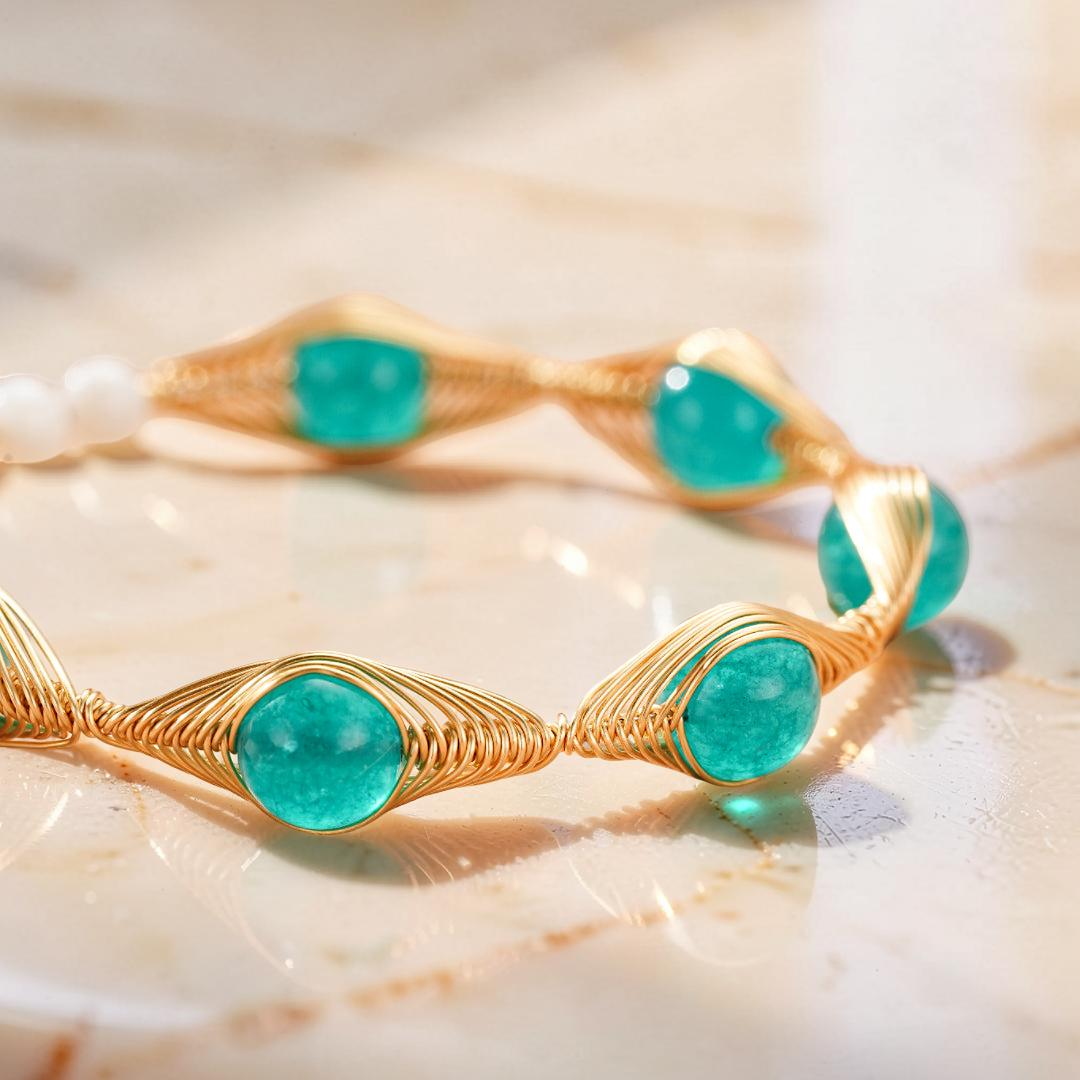 ATELIER-TIBET – Bracelet Amazonite – Fil Doré Bohème