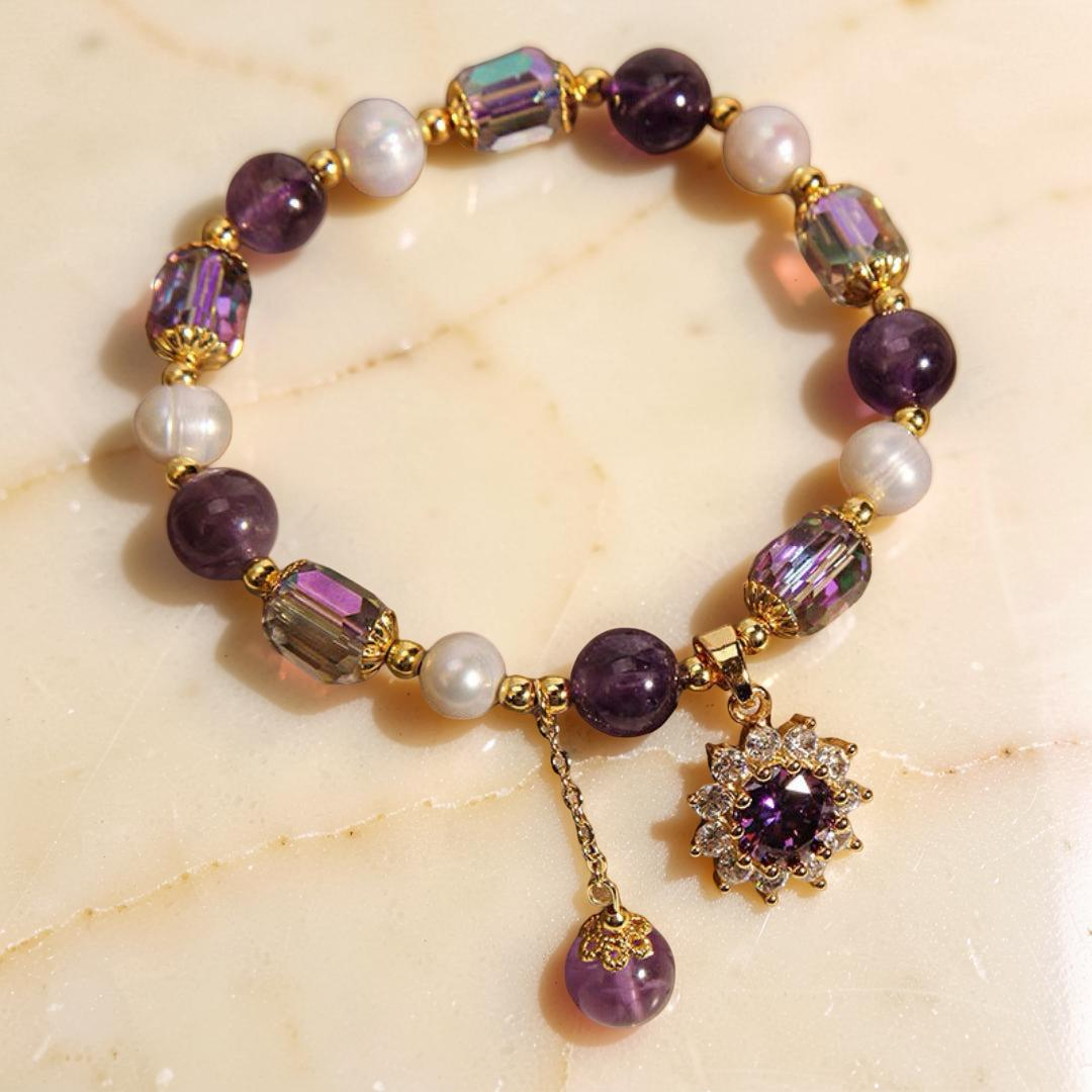ATELIER-TIBET – Bracelet Améthyste et Perle – Fleur de Soleil