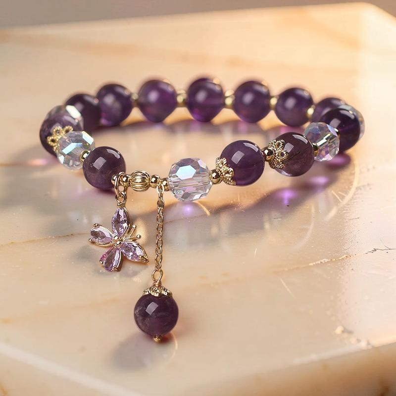 ATELIER-TIBET – Bracelet Améthyste et Quartz Clair – Papillon
