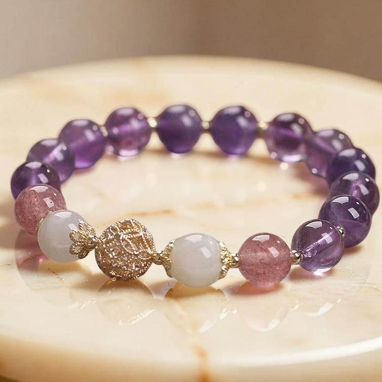 ATELIER-TIBET – Bracelet Améthyste et Quartz Fraise – Rêve Lilas
