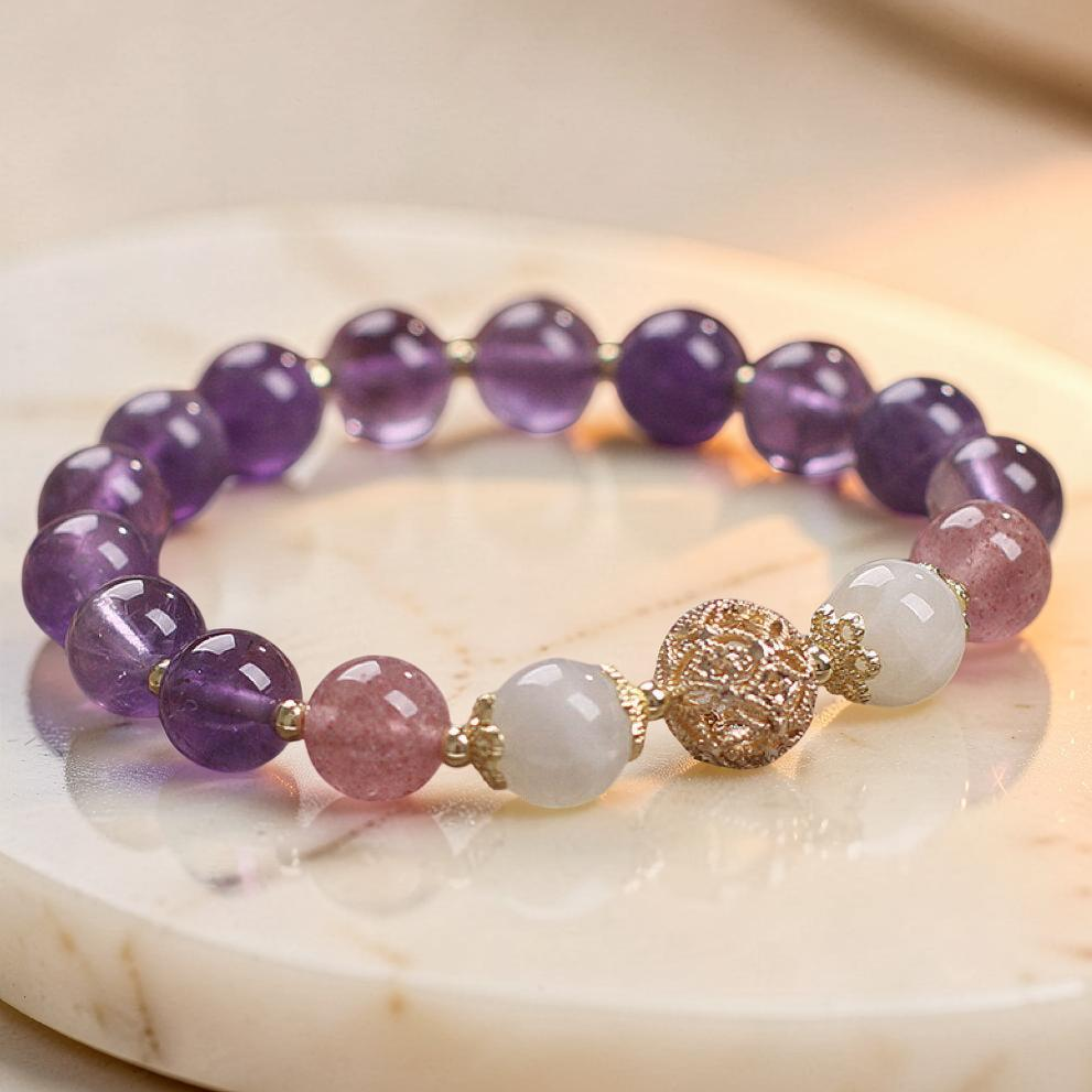 ATELIER-TIBET – Bracelet Améthyste et Quartz Fraise – Rêve Lilas