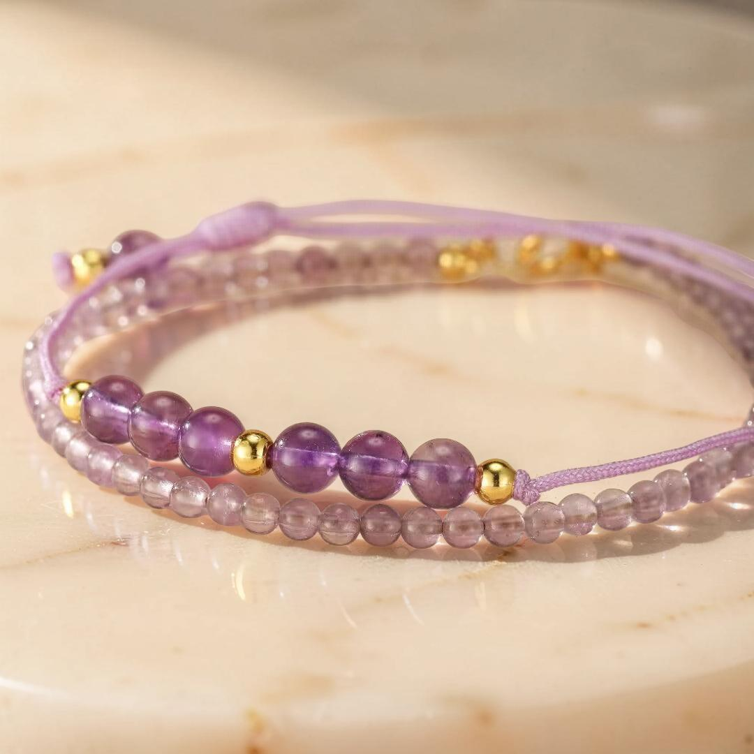 ATELIER-TIBET – Bracelet Améthyste – Frisson Mystère, Argent Plaqué Or 14K