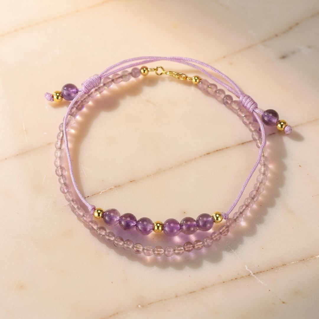 ATELIER-TIBET – Bracelet Améthyste – Frisson Mystère, Argent Plaqué Or 14K