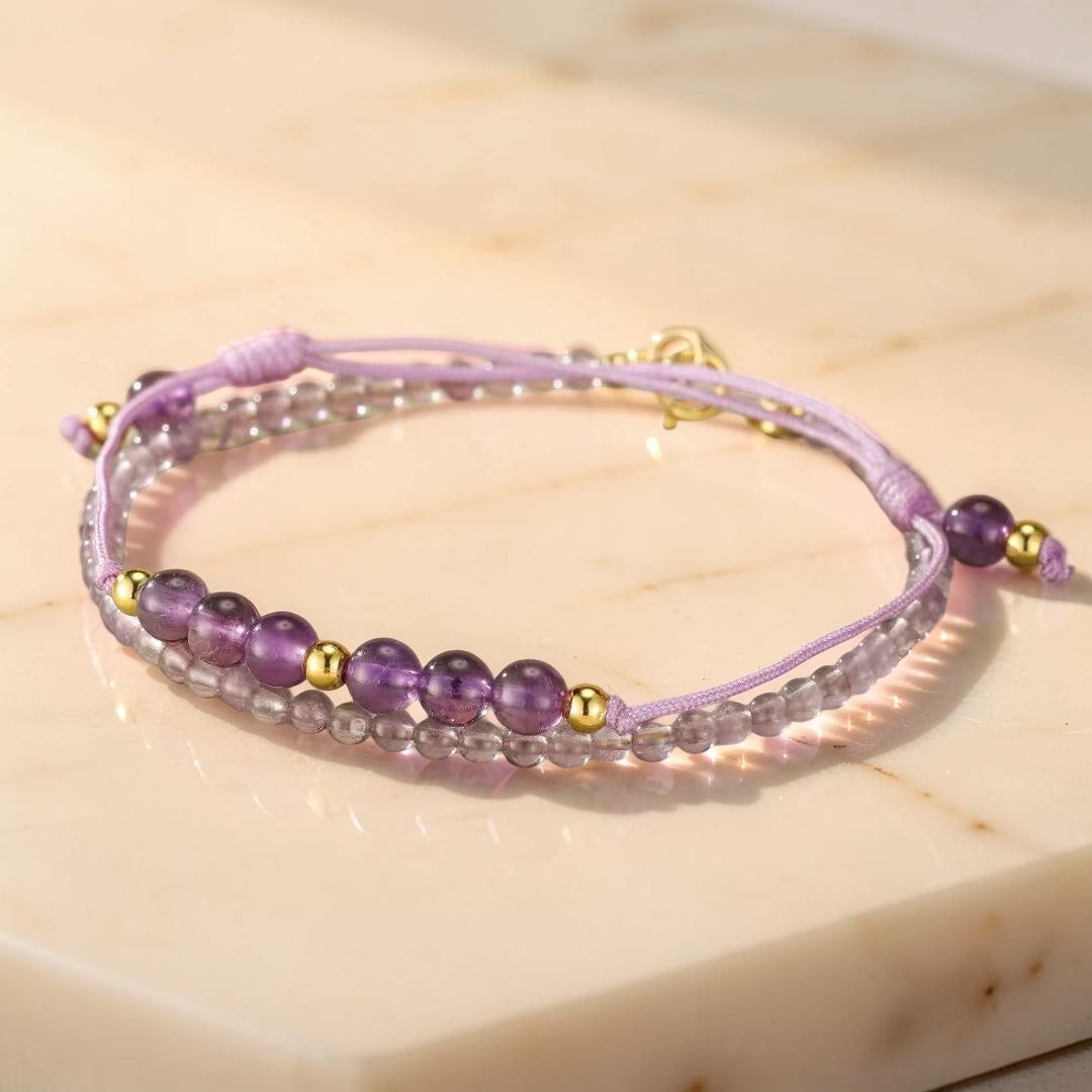 ATELIER-TIBET – Bracelet Améthyste – Frisson Mystère, Argent Plaqué Or 14K