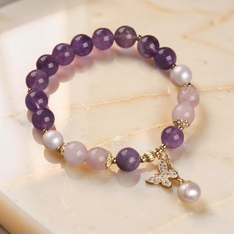 ATELIER-TIBET – Bracelet Améthyste Quartz Rose et Perle – Papillon