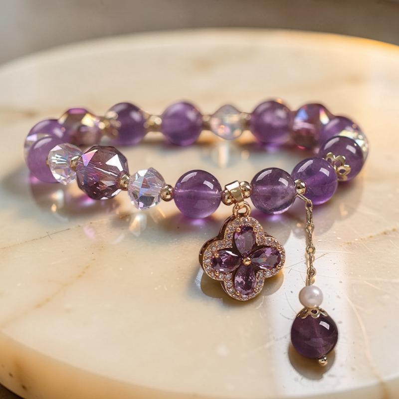 ATELIER-TIBET – Bracelet Améthyste Trèfle – Chance Scintillante