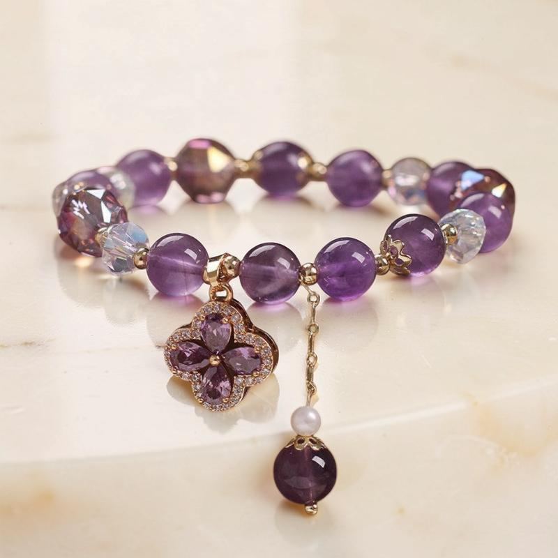 ATELIER-TIBET – Bracelet Améthyste Trèfle – Chance Scintillante