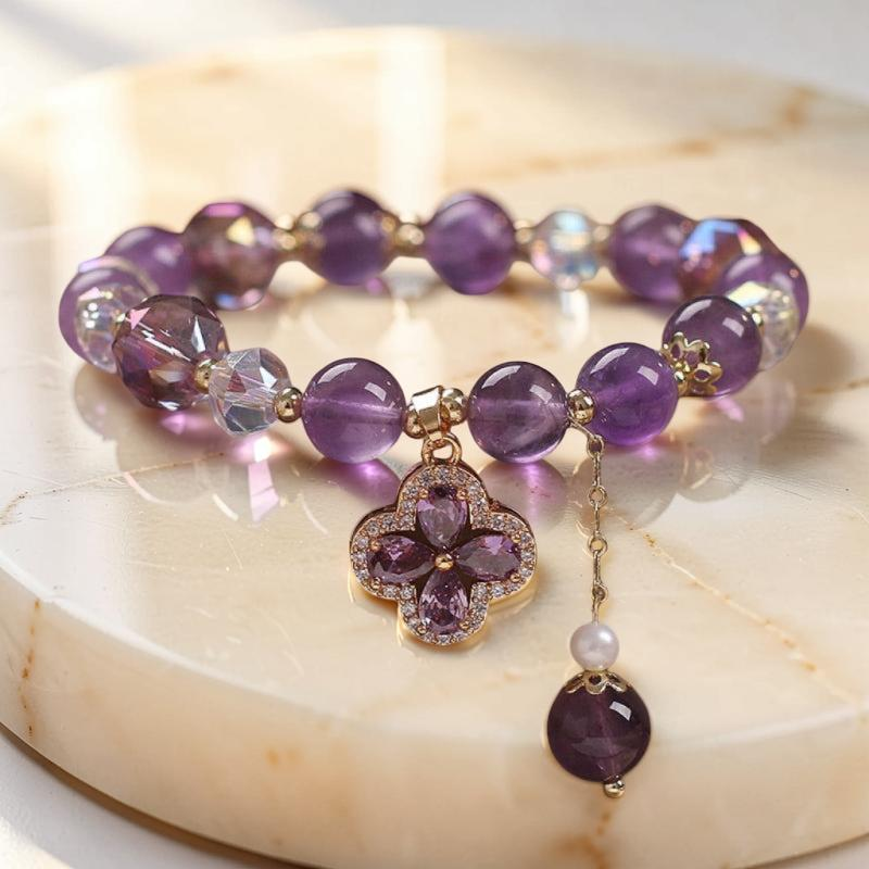 ATELIER-TIBET – Bracelet Améthyste Trèfle – Chance Scintillante