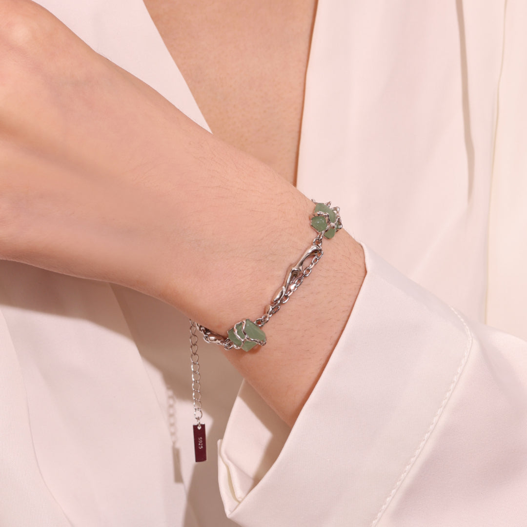 ATELIER-TIBET – Bracelet Aventurine – Fleur de Sérénité, Argent