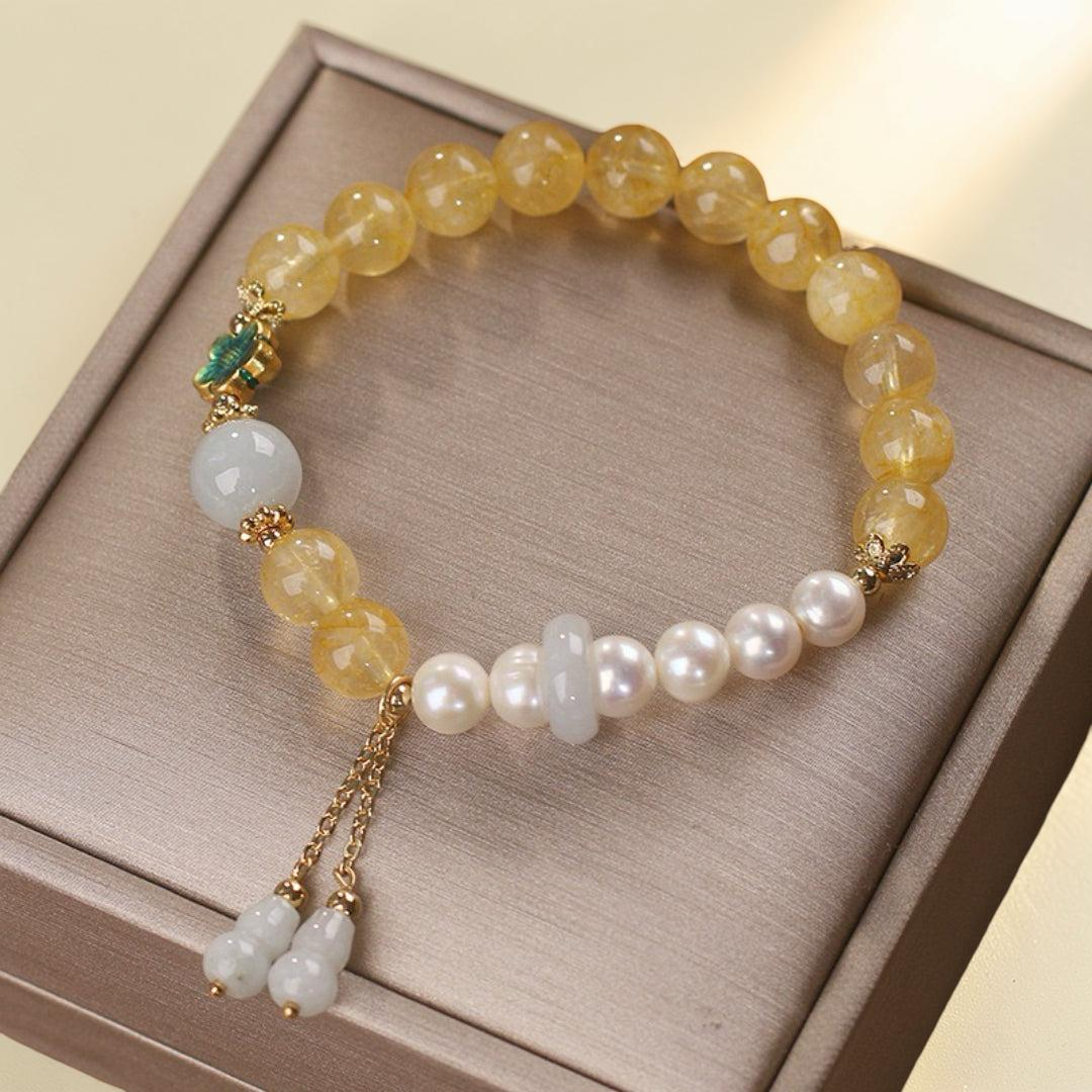 ATELIER-TIBET – Bracelet Citrine Perle Jade – Gourde de Fortune