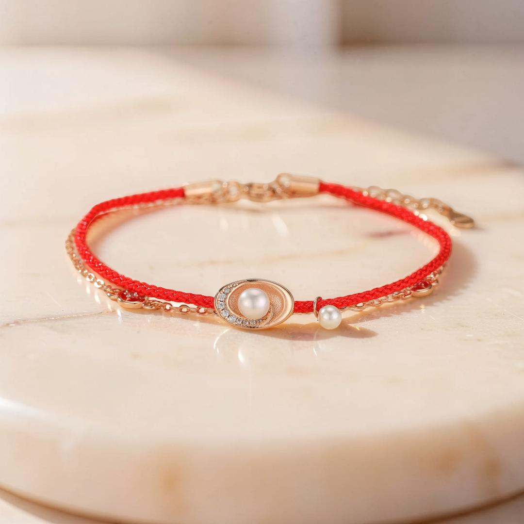 ATELIER-TIBET – Bracelet Cordon Rouge et Perle – Trésor Marin, Argent Plaqué Or