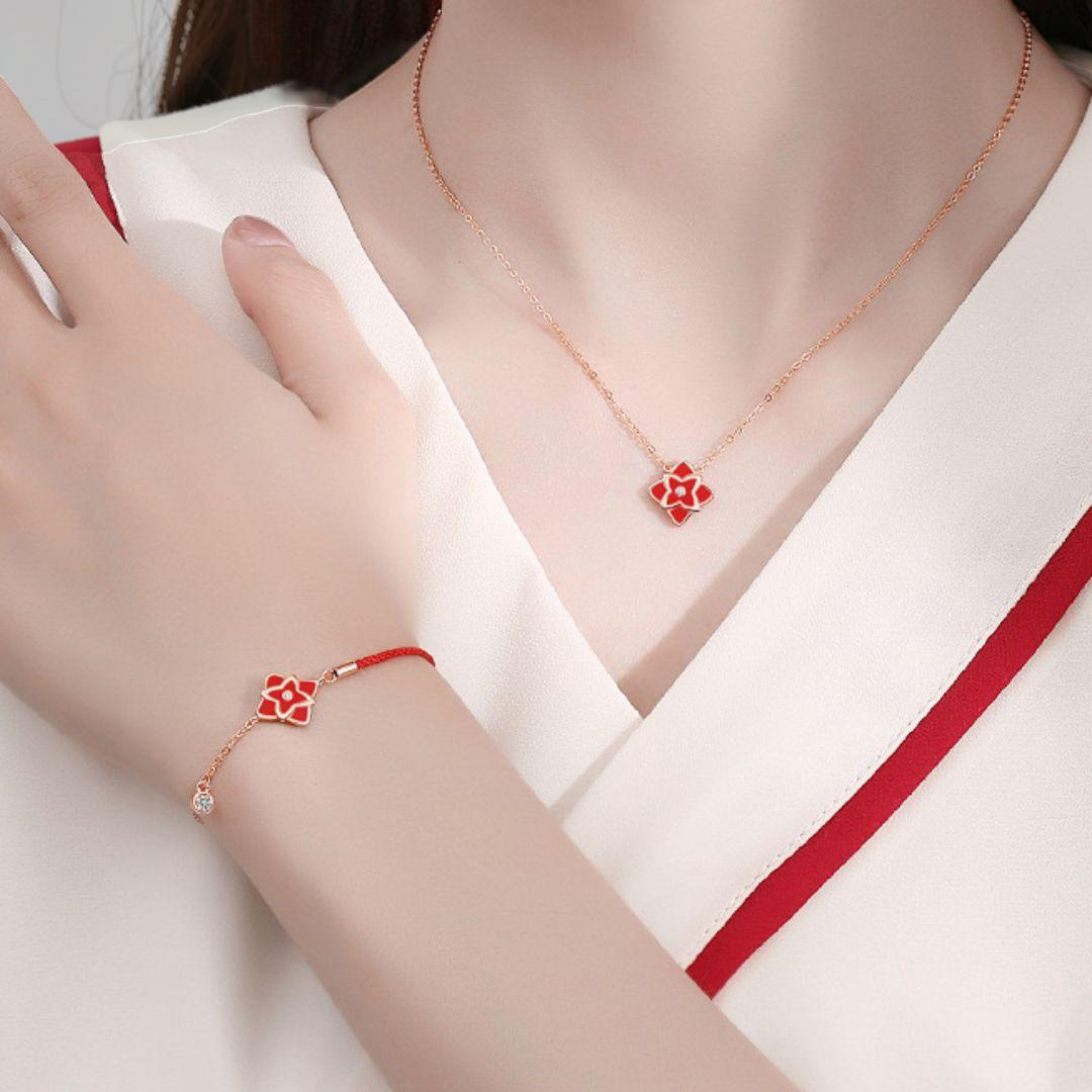 ATELIER-TIBET – Bracelet Cordon Rouge – Fleur de Chance, Argent 925