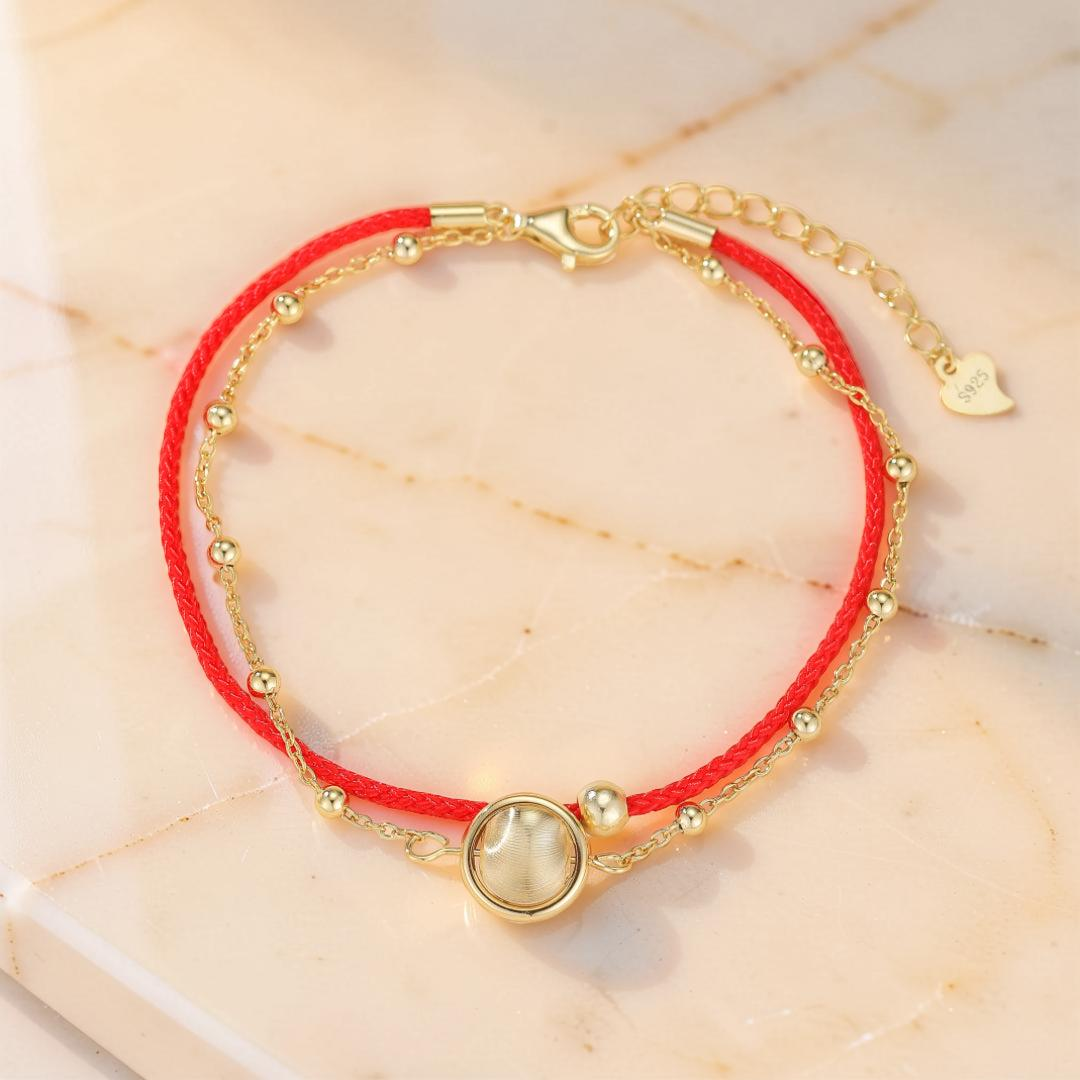ATELIER-TIBET – Bracelet Cordon Rouge – Roue de la Chance, Argent Plaqué Or