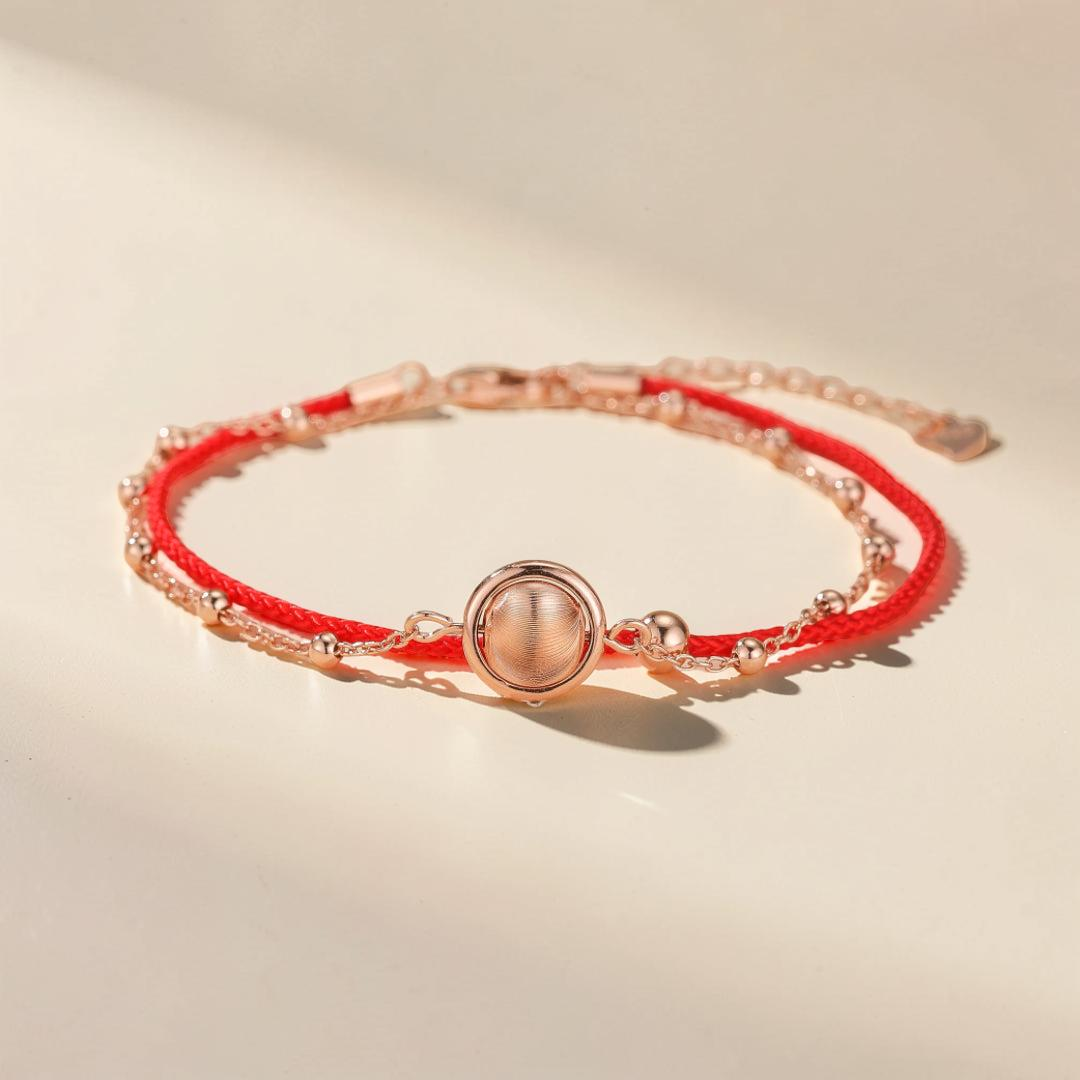 ATELIER-TIBET – Bracelet Cordon Rouge – Roue de la Chance, Argent Plaqué Or