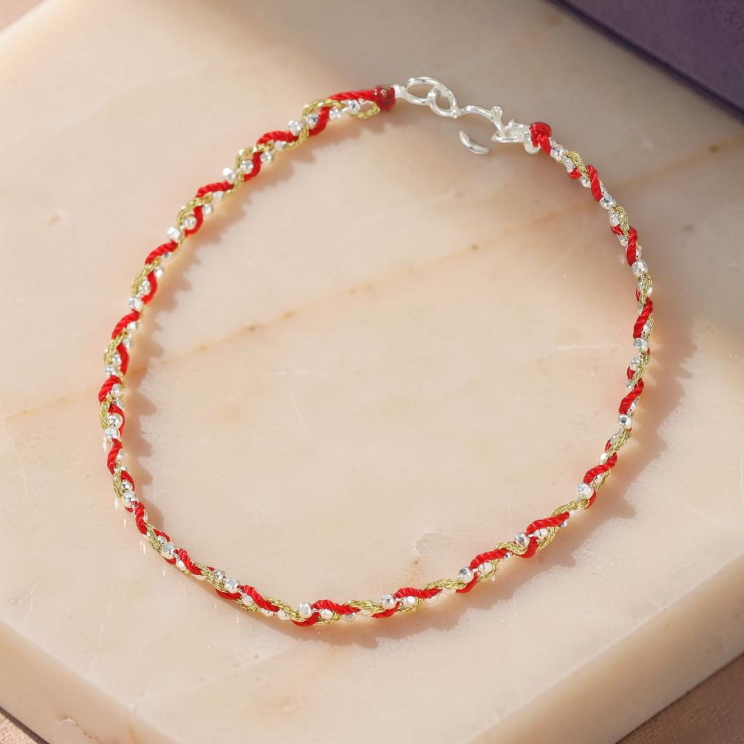 ATELIER-TIBET – Bracelet Cordon Rouge – Tresse de Chance, Argent 925 et Fil Or 14K