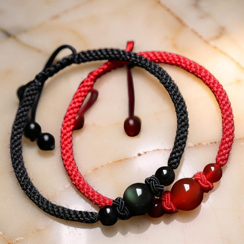 ATELIER-TIBET – Bracelet Agate et Obsidienne - Harmonie, Fil Tibétain
