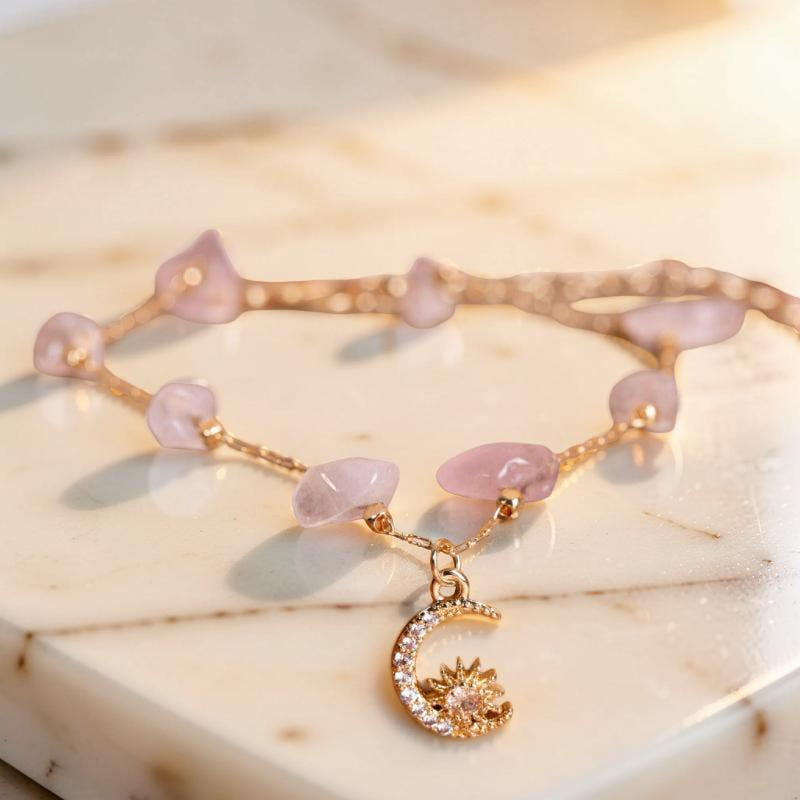 ATELIER-TIBET – Bracelet de Cheville Aventurine et Quartz Rose – Danse Étoilée