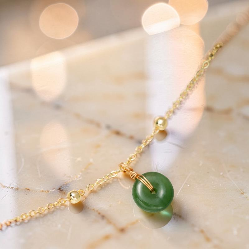 ATELIER-TIBET – Bracelet de Cheville Jade – Paix et Harmonie, Argent Plaqué Or
