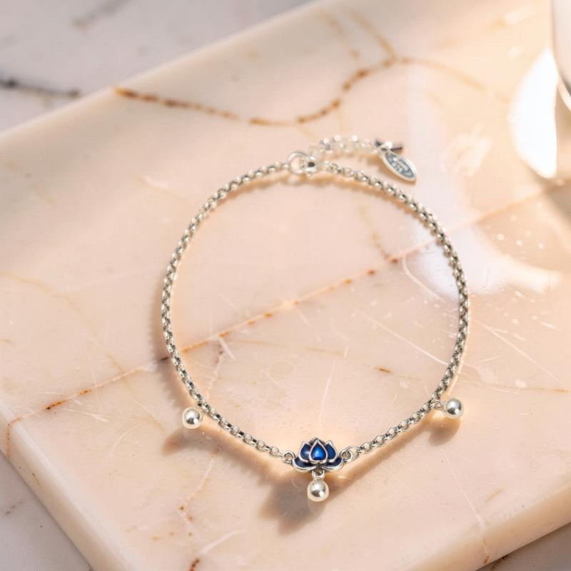 ATELIER-TIBET – Bracelet de Cheville Lotus – Clochette, Argent