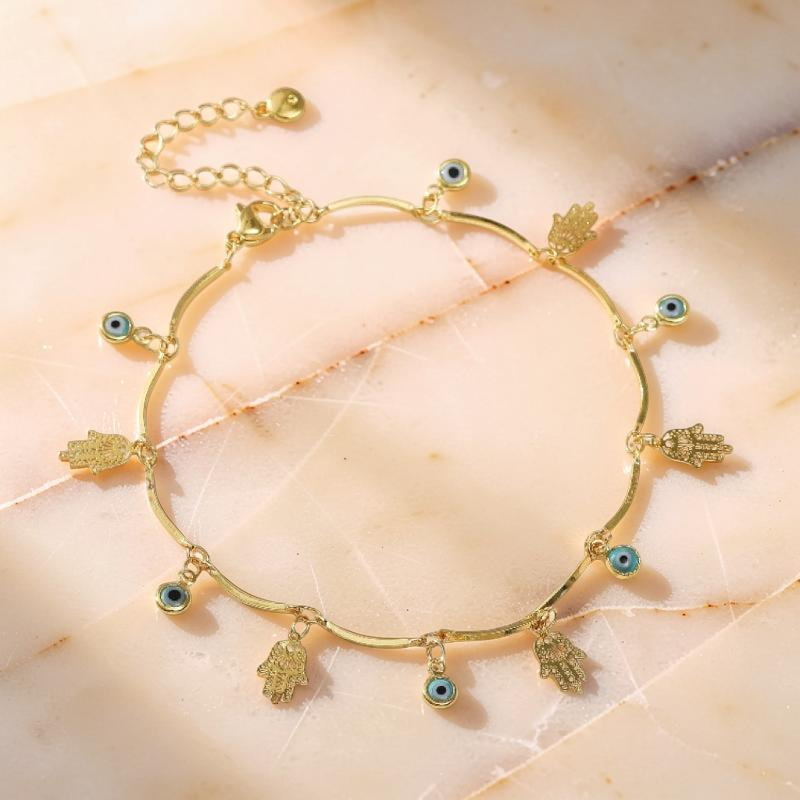 ATELIER-TIBET – Bracelet de Cheville Mauvais Œil – Ange Gardien, Plaqué Or