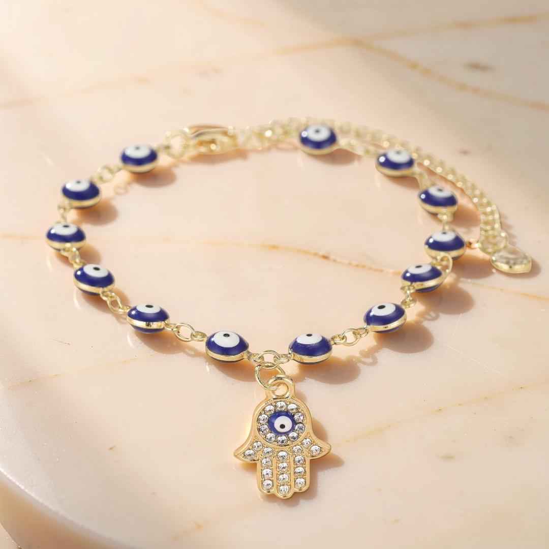 ATELIER-TIBET – Bracelet de Cheville Mauvais Œil et Khamsa – Protégée