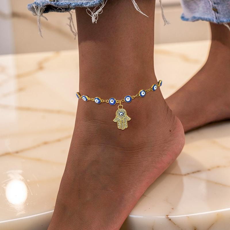 ATELIER-TIBET – Bracelet de Cheville Mauvais Œil et Khamsa – Protégée