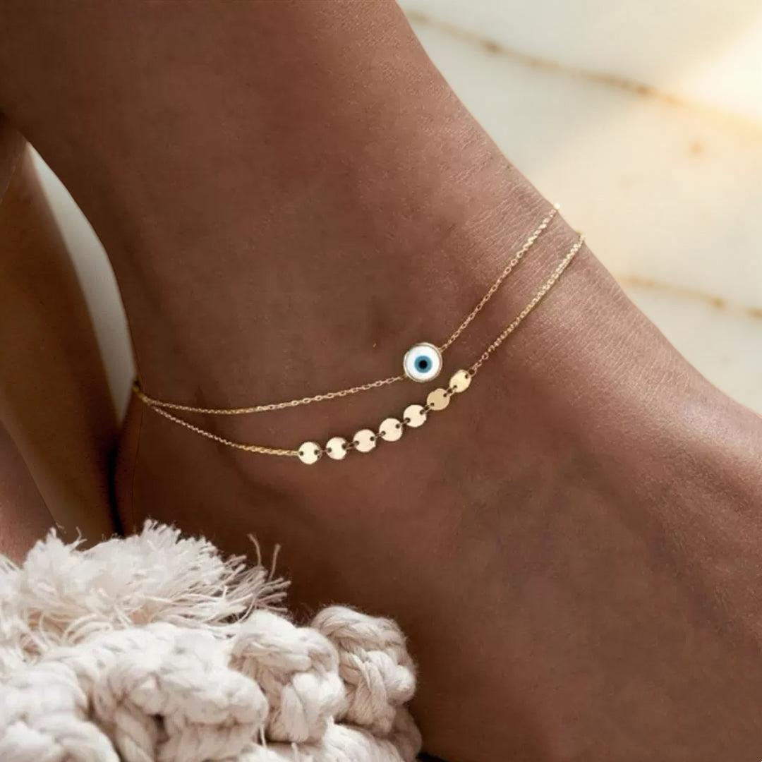 ATELIER-TIBET – Bracelet de Cheville Mauvais Œil – Regard Secret, Argent 925