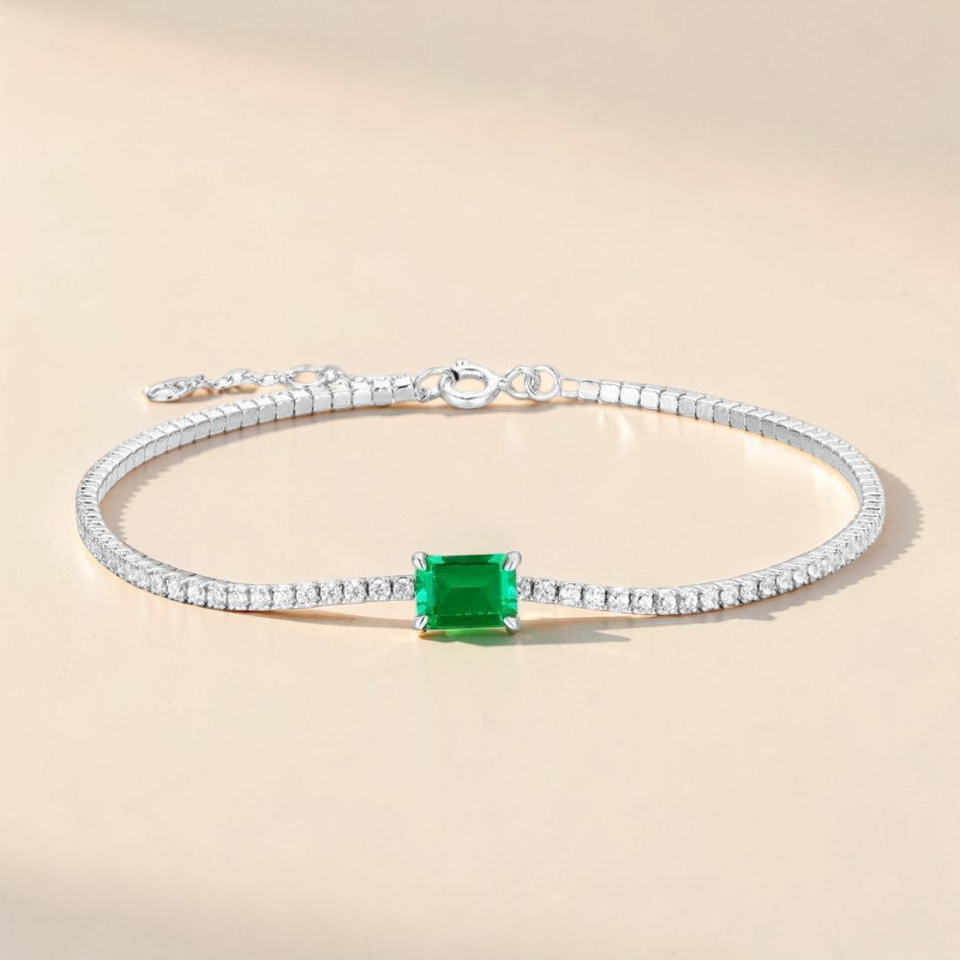 ATELIER-TIBET – Bracelet Émeraude – Harmonie Précieuse, Argent 925