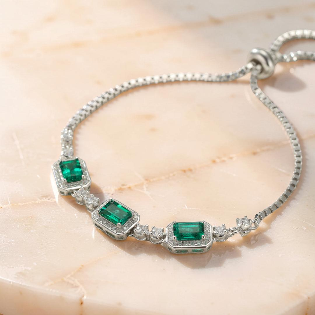 ATELIER-TIBET – Bracelet Émeraude – Jardin Secret, Argent Plaqué Platine