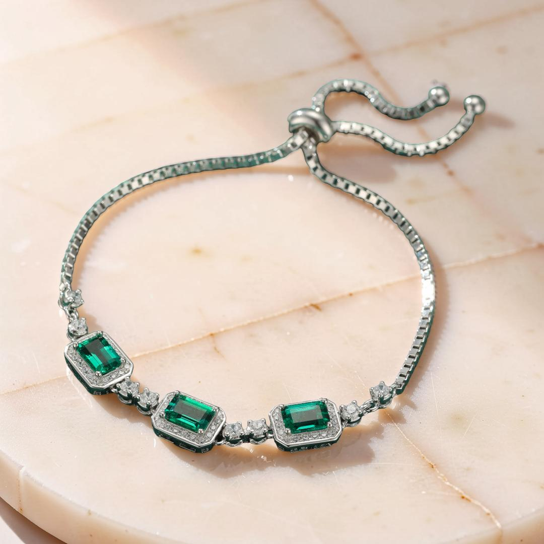 ATELIER-TIBET – Bracelet Émeraude – Jardin Secret, Argent Plaqué Platine