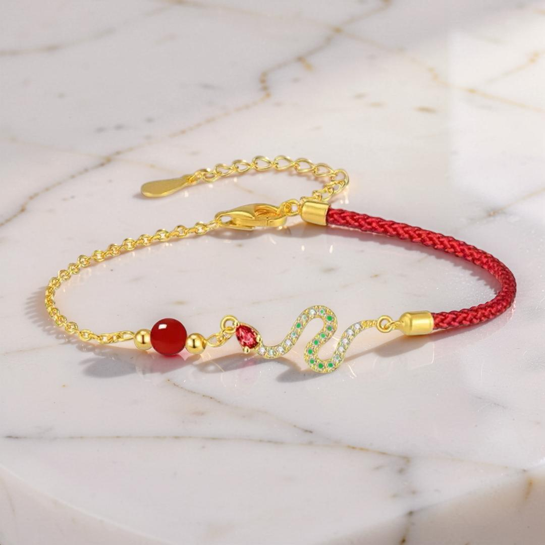 ATELIER-TIBET – Bracelet Fil Rouge Serpent – Force Mystique, Argent Plaqué Or