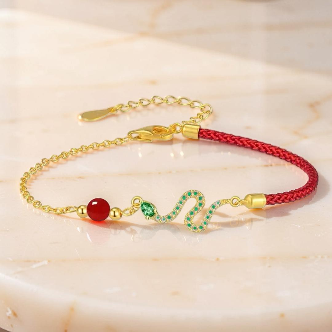ATELIER-TIBET – Bracelet Fil Rouge Serpent – Force Mystique, Argent Plaqué Or
