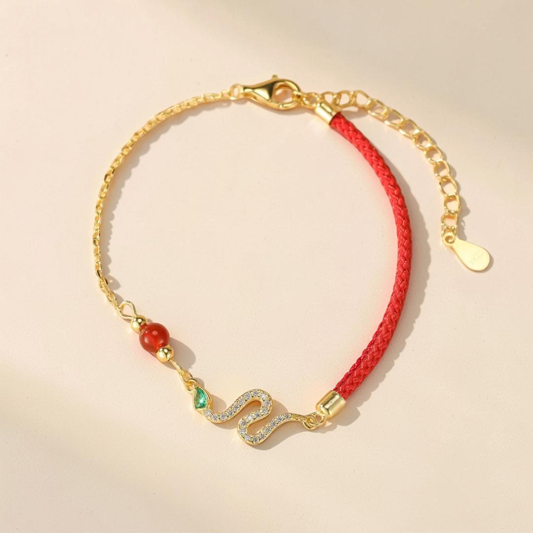 ATELIER-TIBET – Bracelet Fil Rouge Serpent – Force Mystique, Argent Plaqué Or