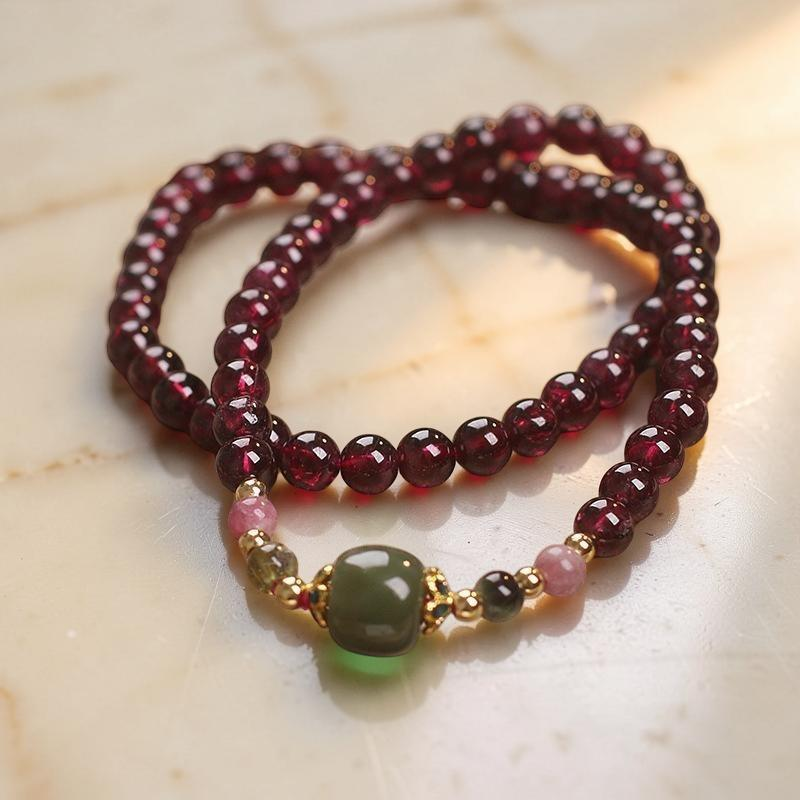 ATELIER-TIBET – Bracelet Grenat et Jade – Passion et Énergie