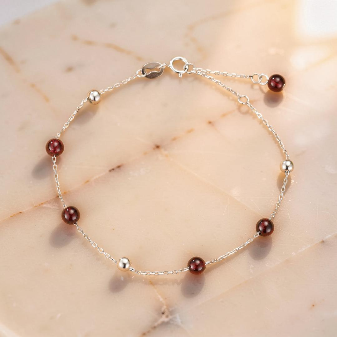 ATELIER-TIBET – Bracelet Grenat – Perles Célestes, Argent