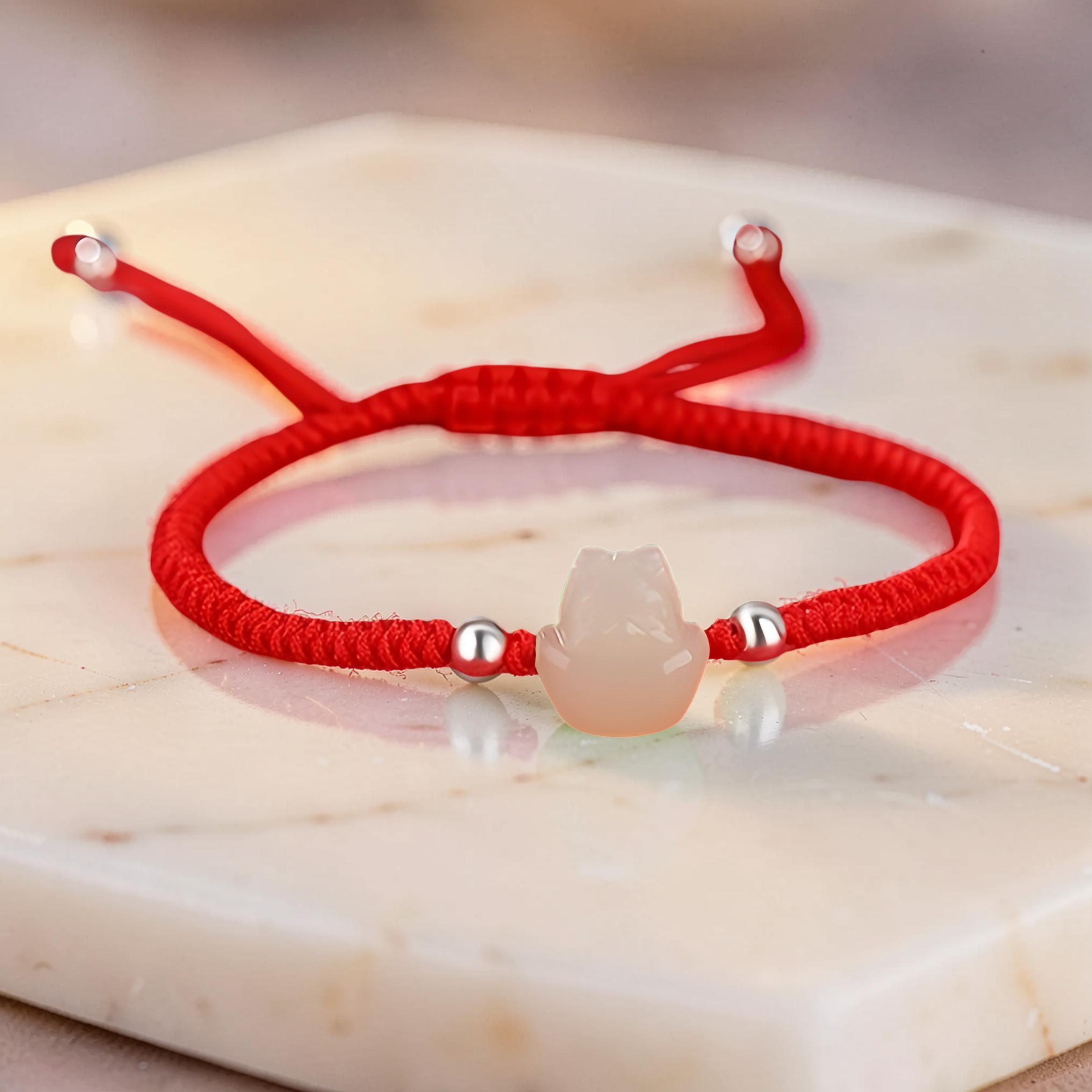 ATELIER-TIBET – Bracelet Jade – Bébé Dragon, Fil Rouge